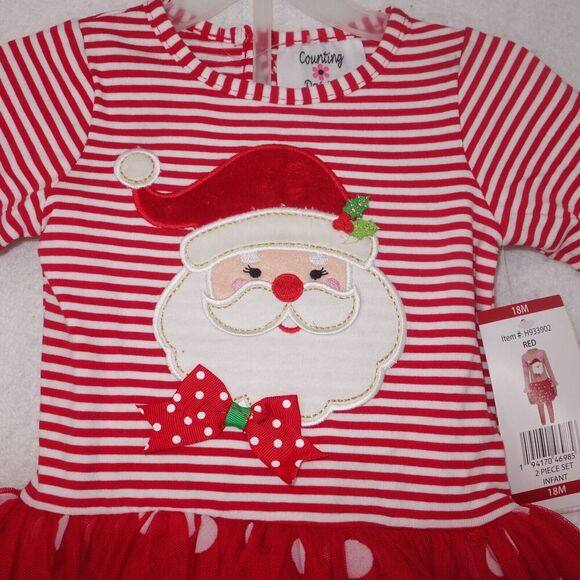 NEW Counting Daisies Christmas 2 Piece Outfit Santa Girls 5 - Picture 2 of 8